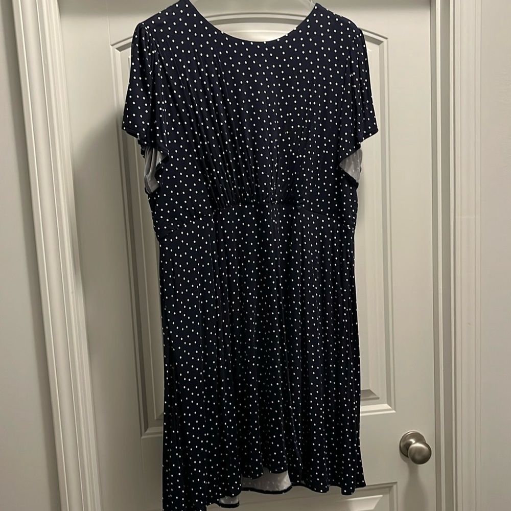 Blue Polka Dot Dress Zip Back and Cute Tie Back shows off your back Loft Plus 18